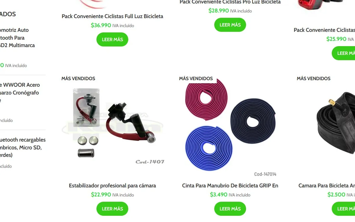 Importadora Maipú: categoría de accesorios de bicicleta (referencial)