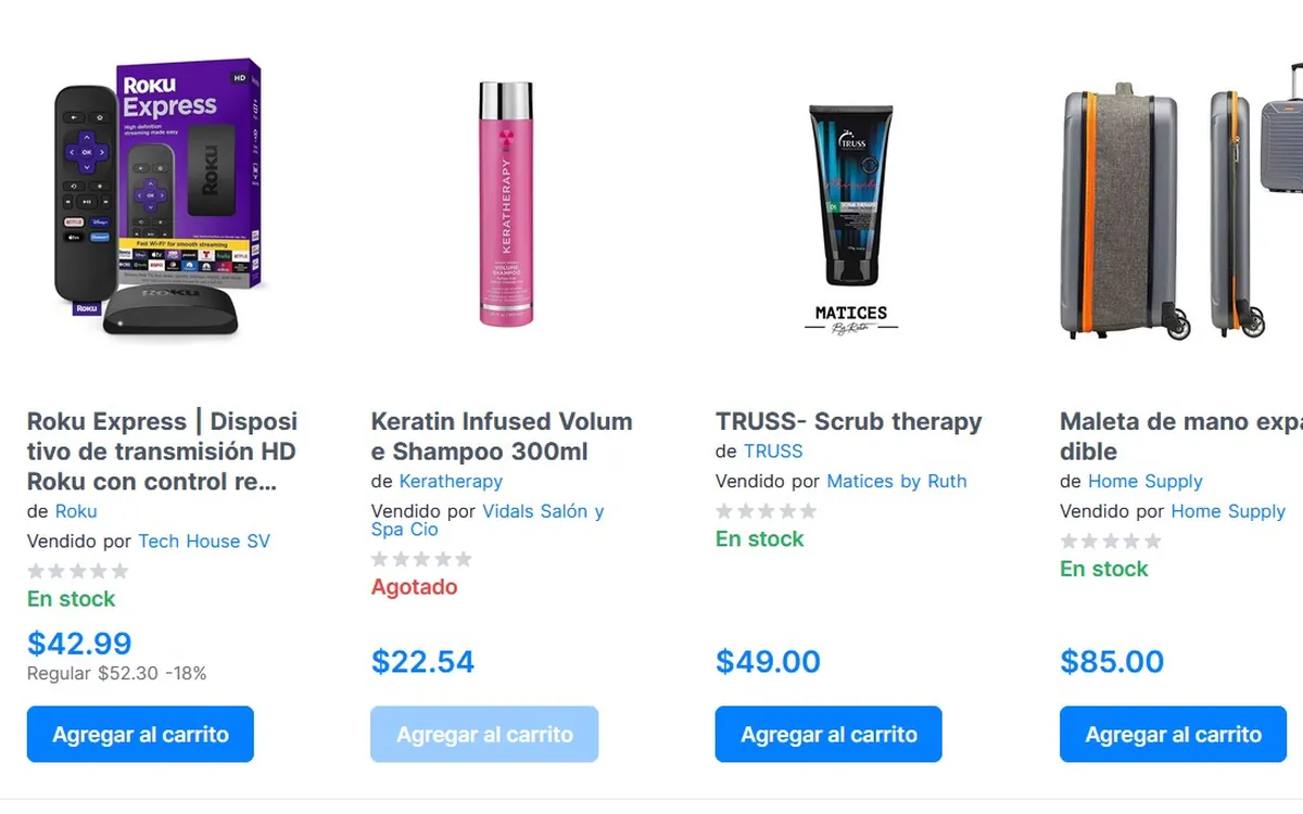 Mercandú: listado de productos en el marketplace (referencial)